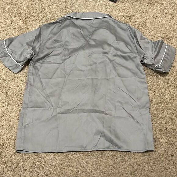 Ettitude Women's S short Sleeve Sateen Stripe Pajama Top Fog Gray Minimalist New - Picture 5 of 10